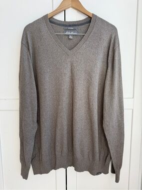 Eddie Bauer Men’s Cotton Merino V-Neck Sweater 2XL Brown Grandpacore Old Money